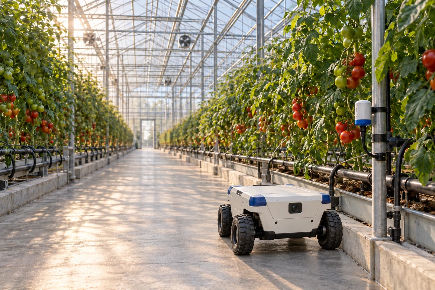 Concept scene of a connected greenhouse and precision farming technology